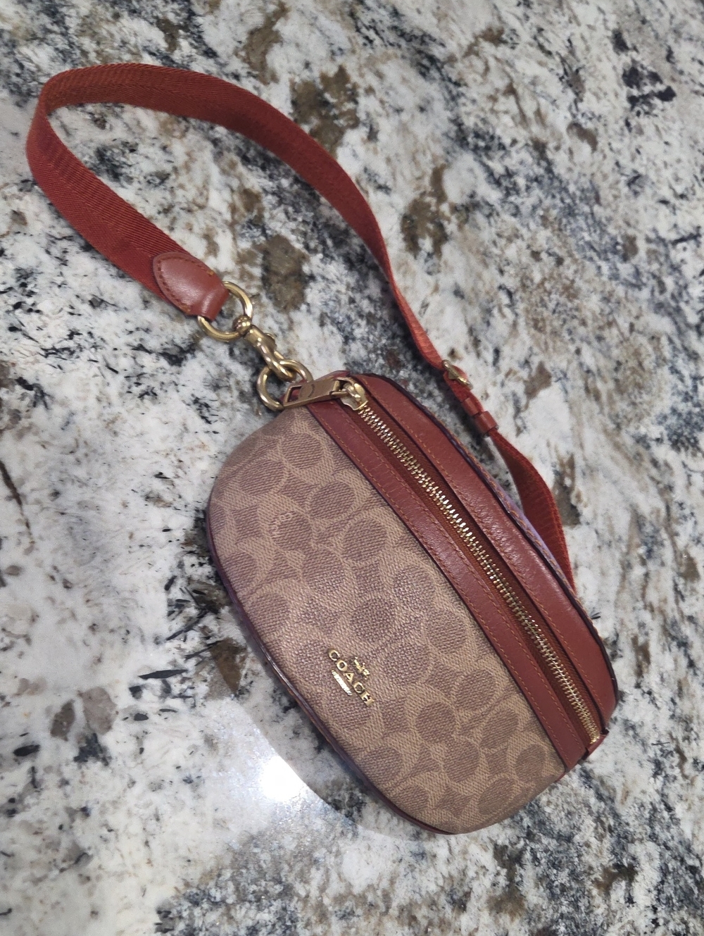 Coach Brown Signature Canvas Crossbody with Brick Leather Trim
